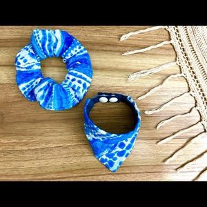 Sea blue Dog bandana and scrunchy for your hair customized hand made